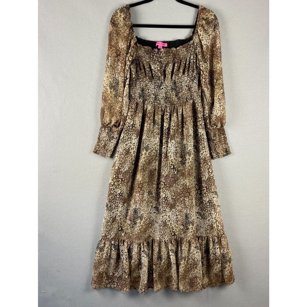 Betsey Johnson Tiered Midi Dress Small Animal Print Ruched Whimsigoth Fairy - Picture 1 of 16